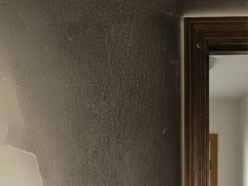 Wall surface covered in soot before laser cleaning